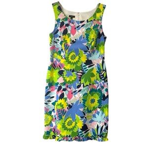 Talbots Island Floral Sleeveless Sateen Sheath Midi Dress Blue Green Size 2P